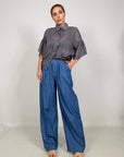 Pantalone Chambray 100% Cotone con Cintura
