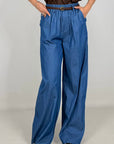 Pantalone Chambray 100% Cotone con Cintura