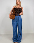 Pantalone Chambray 100% Cotone con Cintura