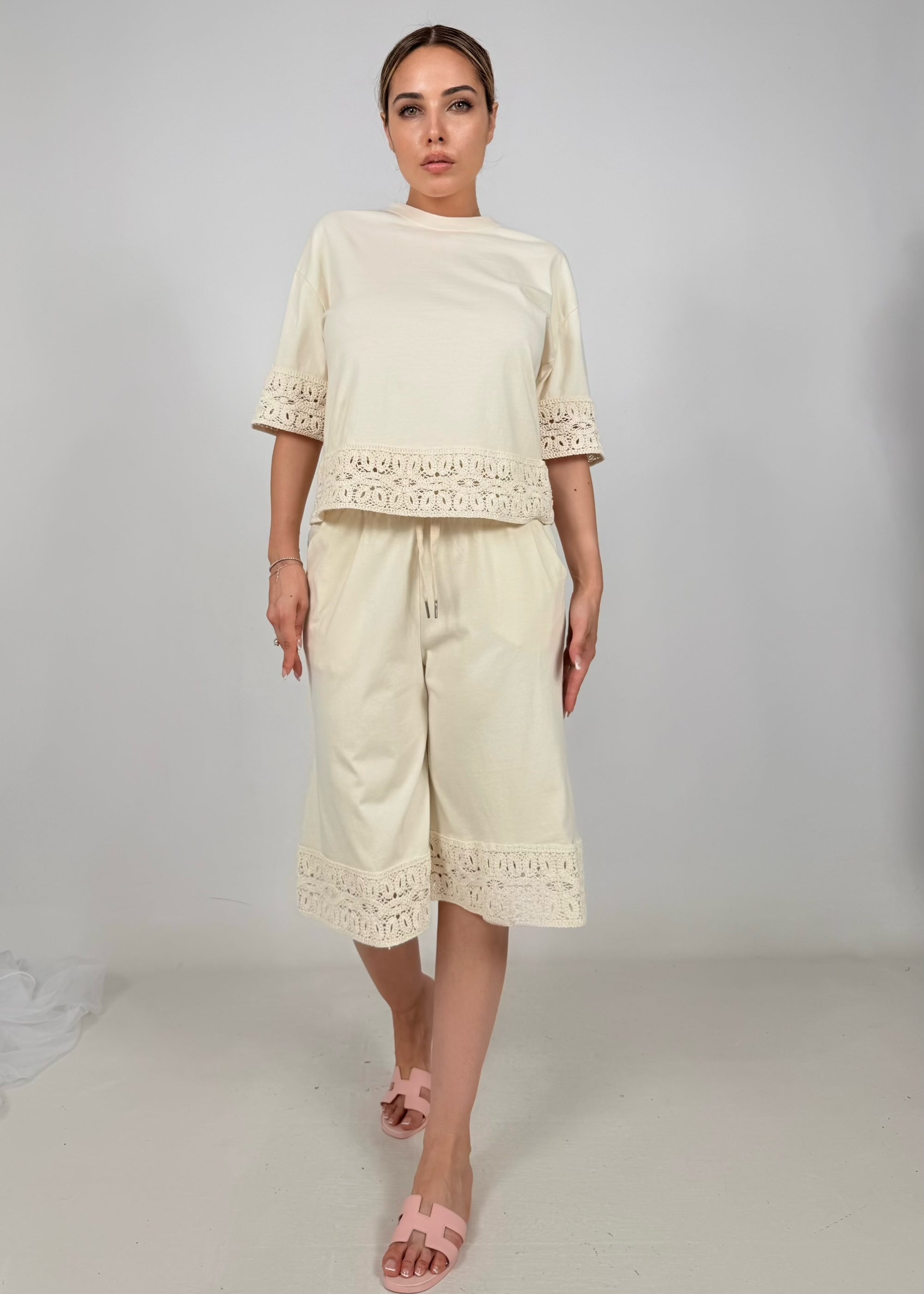 Bermuda Cotone Pizzo Macramè