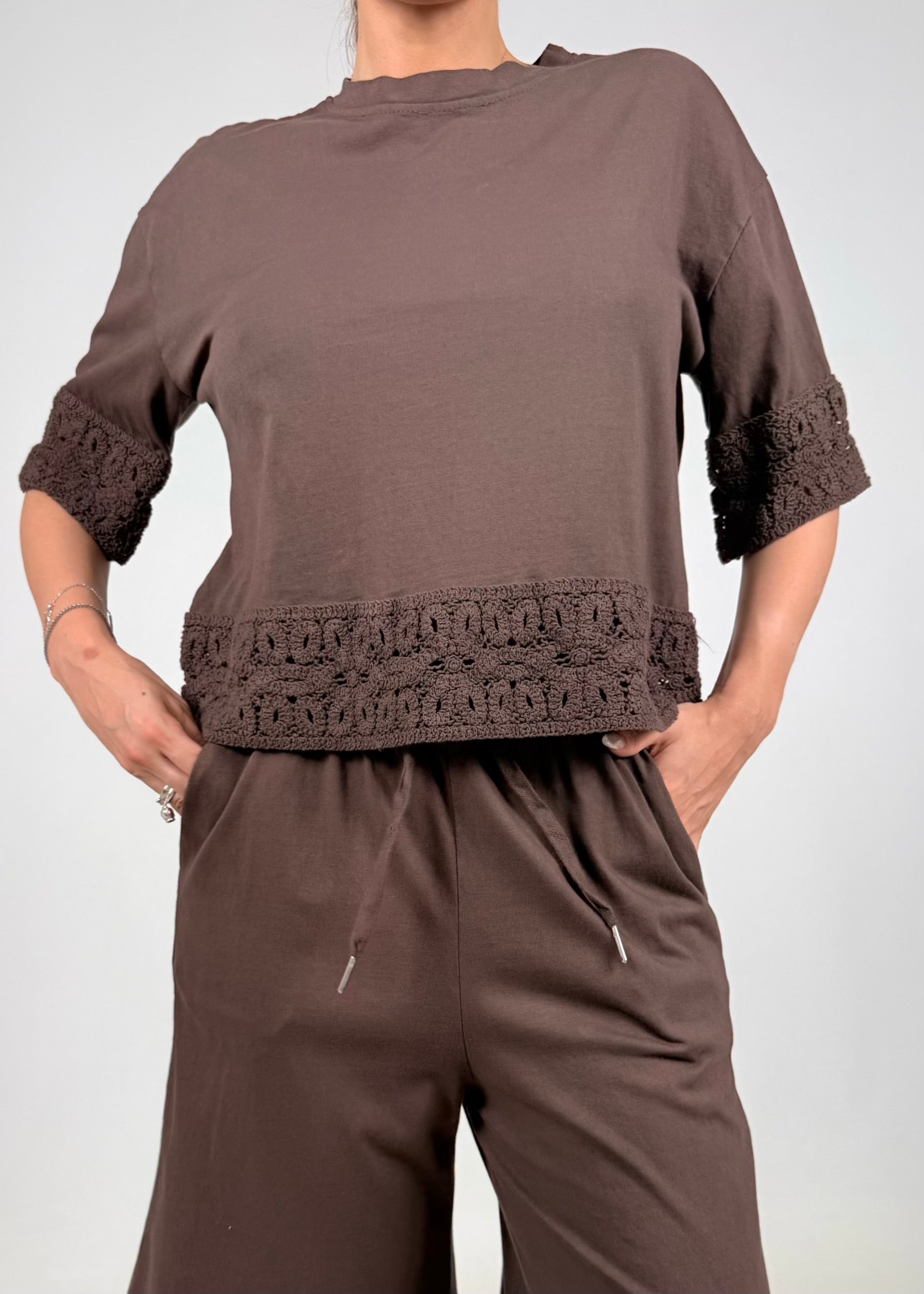 Blusa Cotone Pizzo Macramè