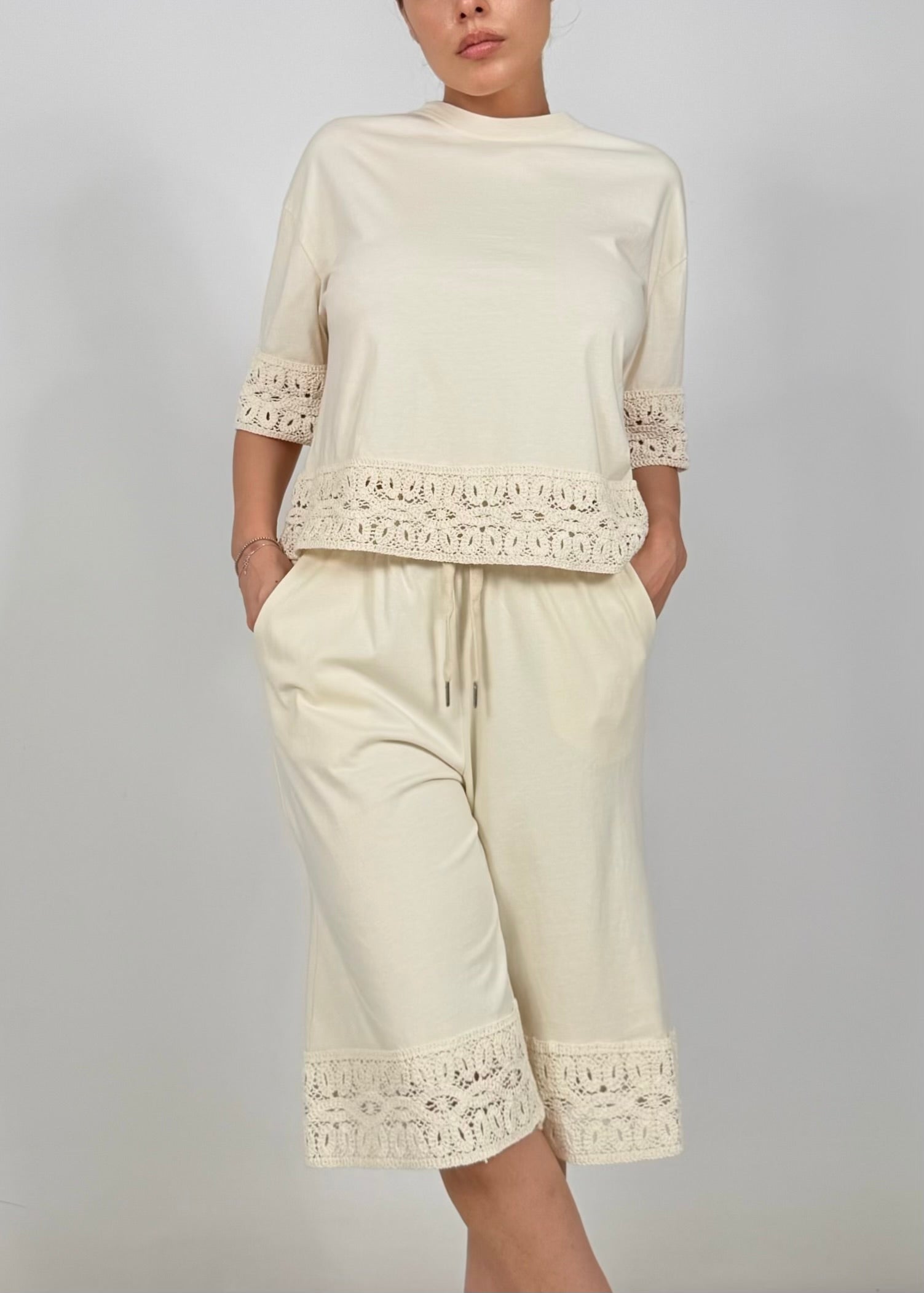 Bermuda Cotone Pizzo Macramè