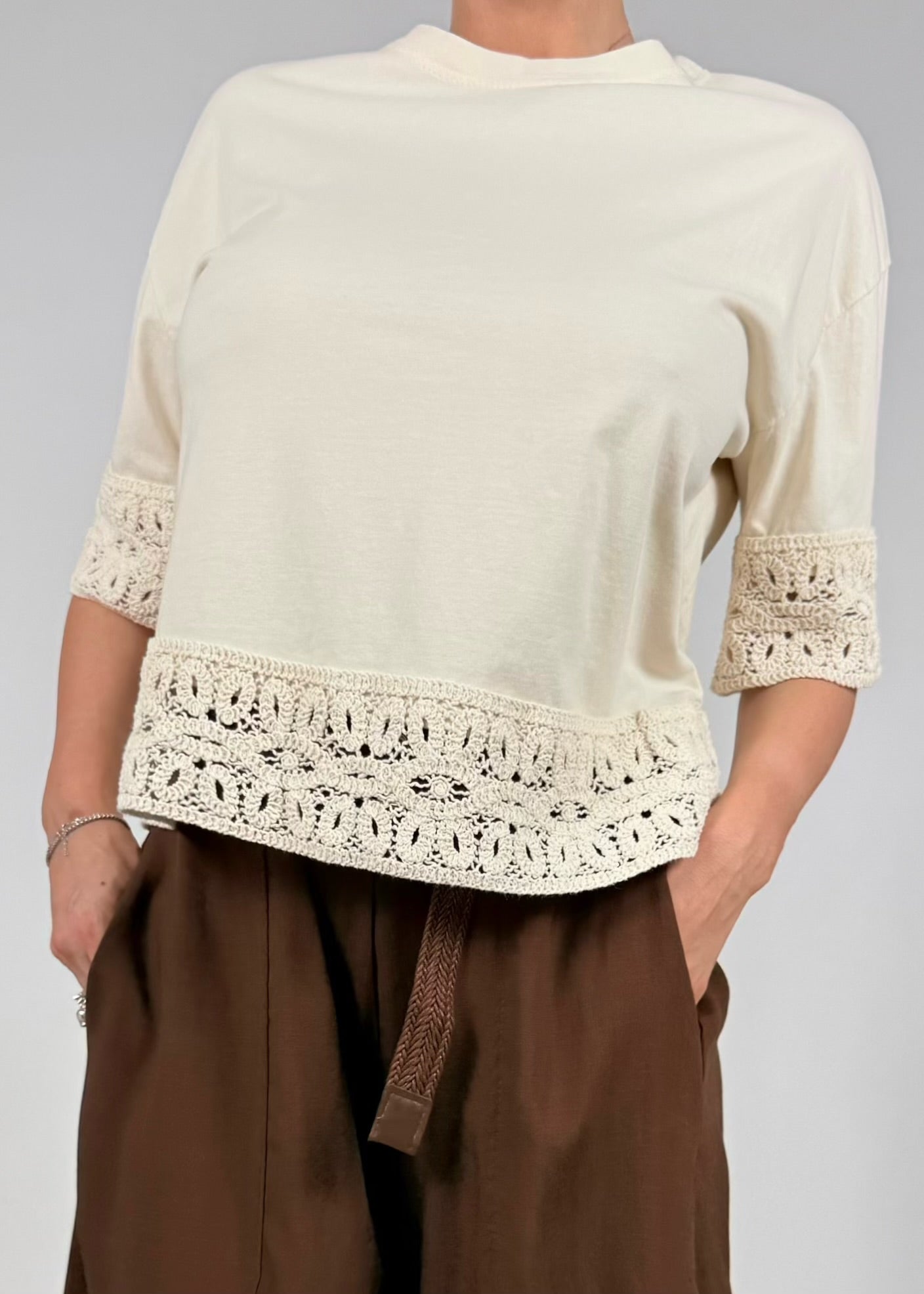 Blusa Cotone Pizzo Macramè
